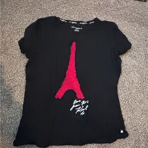 Black T-Shirt with Red Eiffel Tower Design
